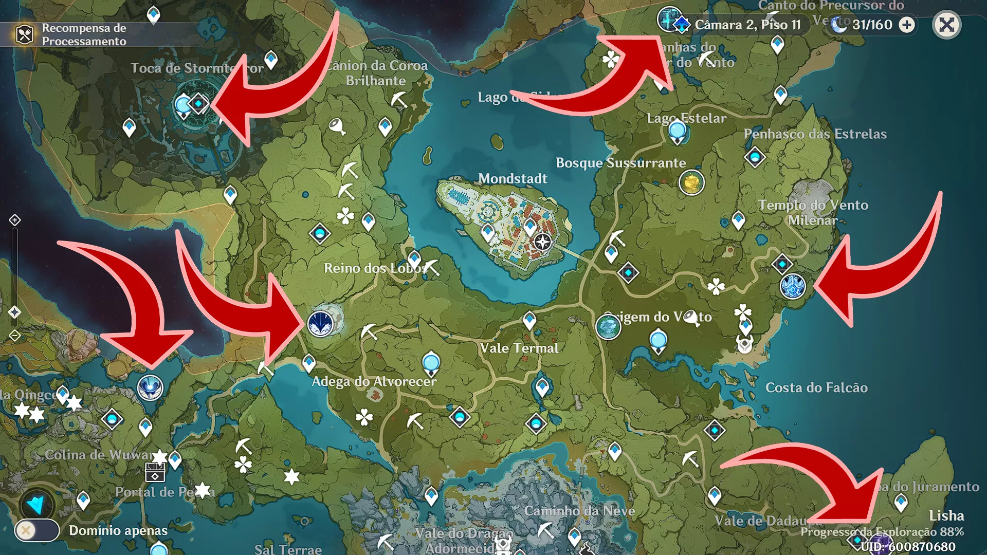 Localização de O Exilado no mapa oficial de Genshin Impact