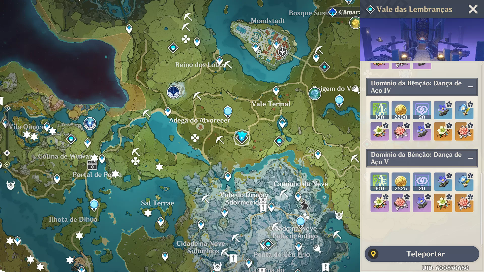 Localização de Donzela Amada no mapa oficial de Genshin Impact